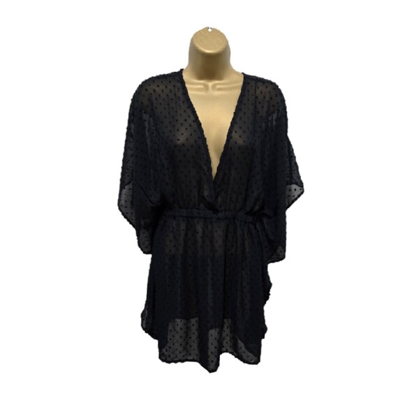 Tunic Womens Medium Sheer Black Swiss Dot Kaftan Fairygoth Dark Romance Backless - Picture 1 of 8